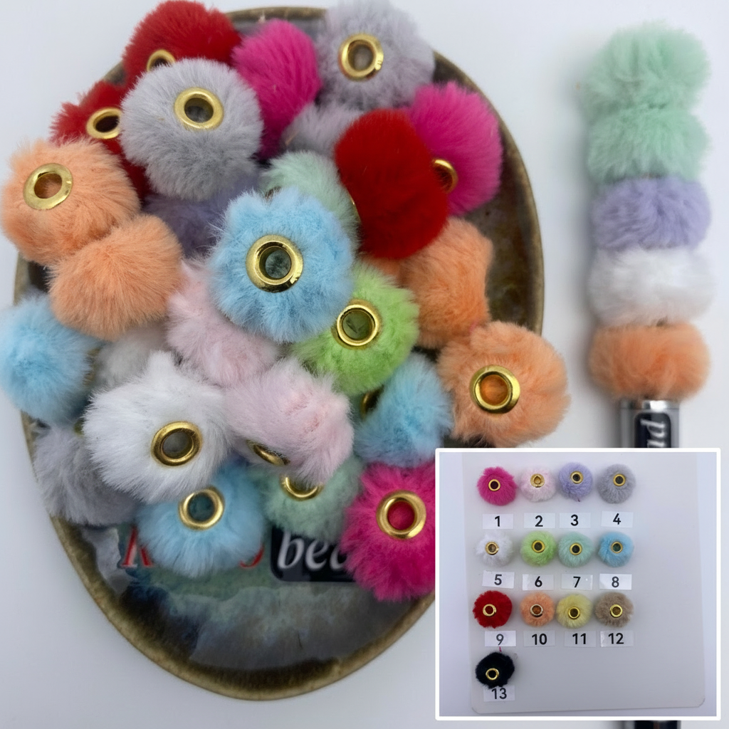 Composite image for straight round pompom beads